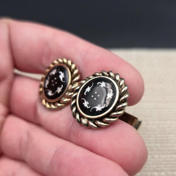 French Leaf Motif Nature Renewal Tarnished Men's Cuff Links A6340 - Picture 3 of 7